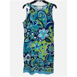 CASUAL CORNER ANNEX- Y2K Slip On Blue & Green Floral Dress Size Medium